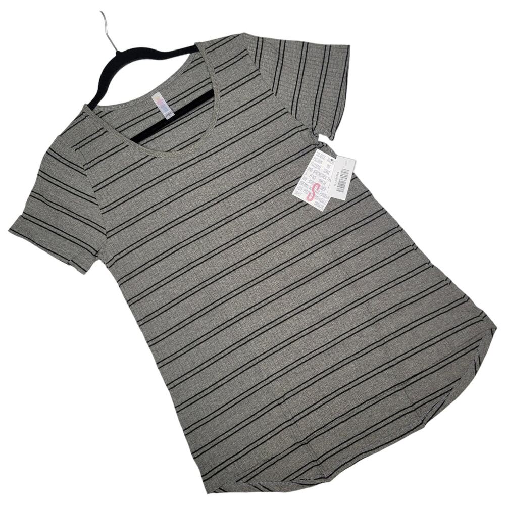 LuLaRoe Classic T Small Gray Black Ribbed Striped Short Sleeve Tee Top Casual